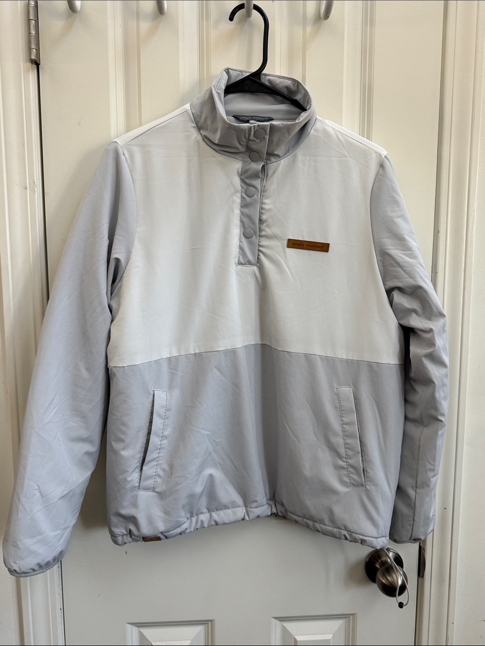 Simply Southern Two-Tone White and Light Gray Pullover Puffer